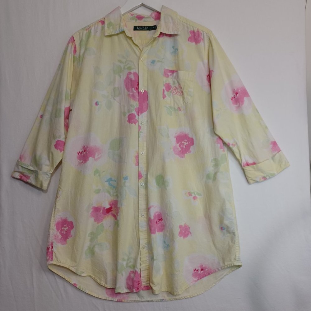 Lauren Ralph Lauren Pastel Cotton Sleep Shirt Size Medium - Picture 2 of 8